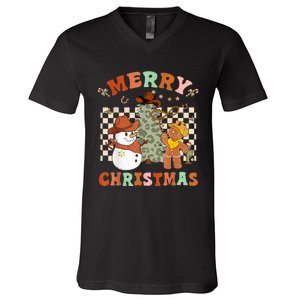 Santa Claus Cowboy Hat Merry Christmas Y'all Western Retro  V-Neck T-Shirt