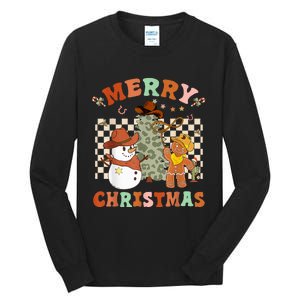 Santa Claus Cowboy Hat Merry Christmas Y'all Western Retro  Tall Long Sleeve T-Shirt