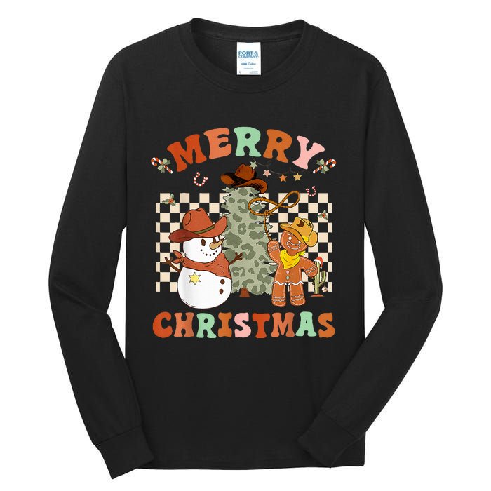 Santa Claus Cowboy Hat Merry Christmas Y'all Western Retro  Tall Long Sleeve T-Shirt