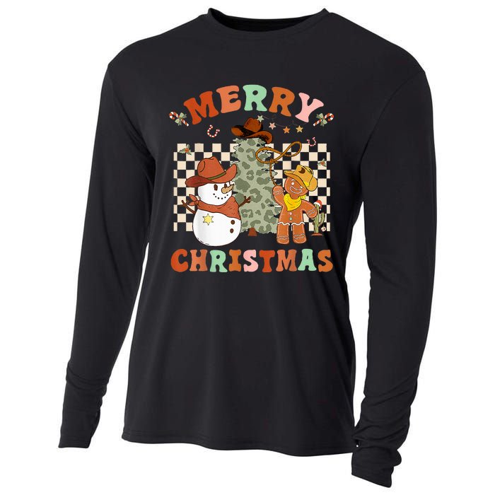 Santa Claus Cowboy Hat Merry Christmas Y'all Western Retro  Cooling Performance Long Sleeve Crew