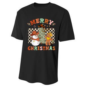 Santa Claus Cowboy Hat Merry Christmas Y'all Western Retro  Performance Sprint T-Shirt