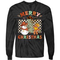 Santa Claus Cowboy Hat Merry Christmas Y'all Western Retro  Tie-Dye Long Sleeve Shirt