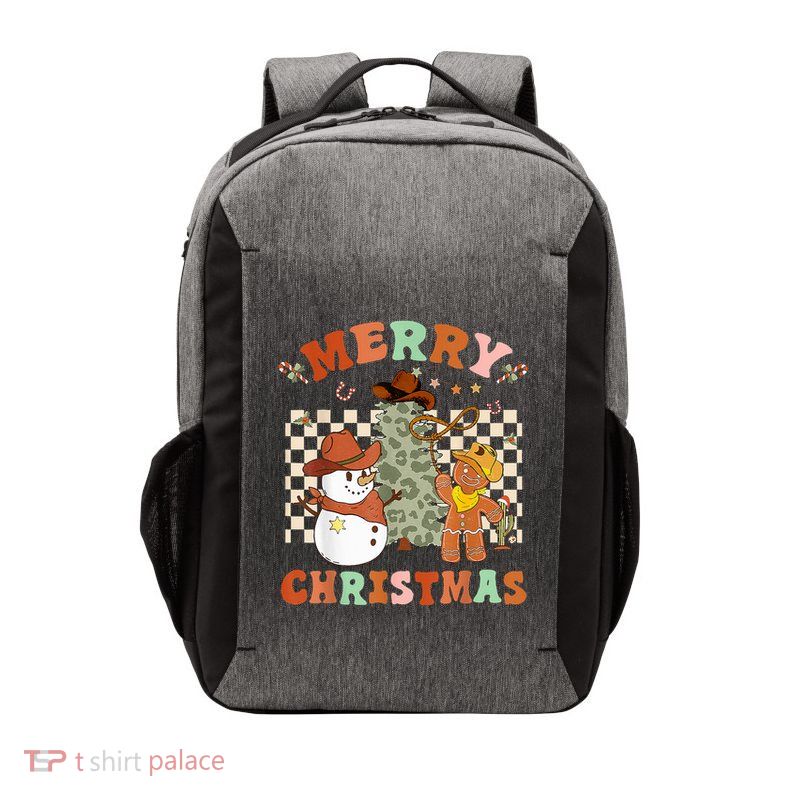 Santa Claus Cowboy Hat Merry Christmas Y'all Western Retro  Vector Backpack