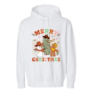 Santa Claus Cowboy Hat Merry Christmas Y'all Western Retro  Garment-Dyed Fleece Hoodie