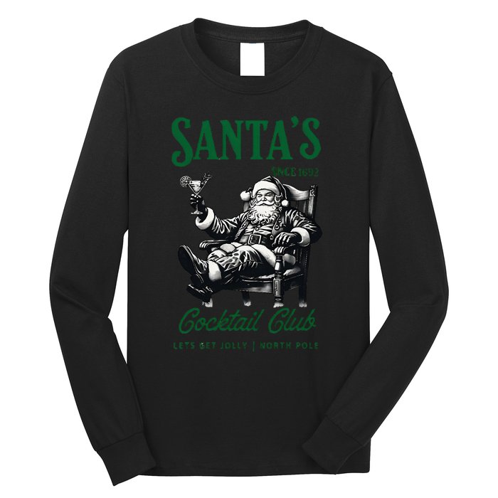 Santas Cocktail Club Vintage Santa Christmas Vibes Holiday Long Sleeve Shirt