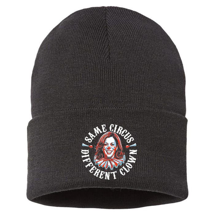 Same Circus Different Clown Funny Kamala Harris Clown Sustainable Knit Beanie