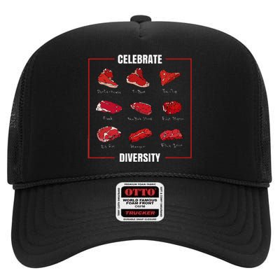 Steak Celebrate Diversity Types Of Steak Lovers High Crown Mesh Back Trucker Hat