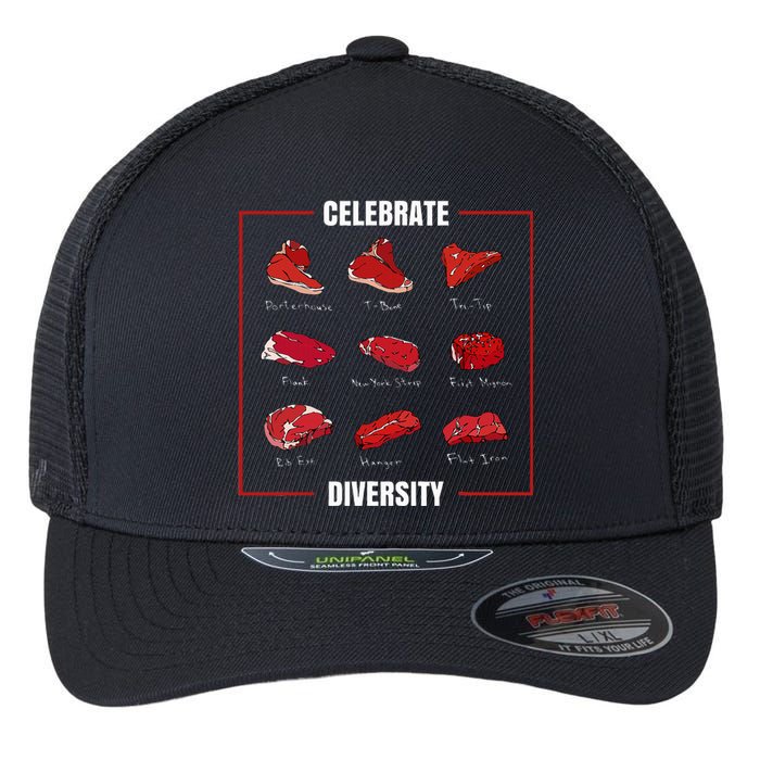 Steak Celebrate Diversity Types Of Steak Lovers Flexfit Unipanel Trucker Cap