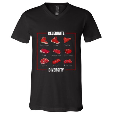 Steak Celebrate Diversity Types Of Steak Lovers V-Neck T-Shirt