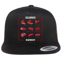 Steak Celebrate Diversity Types Of Steak Lovers Flat Bill Trucker Hat