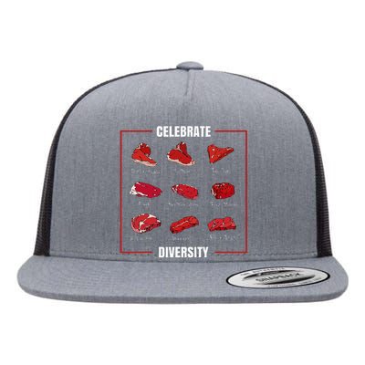 Steak Celebrate Diversity Types Of Steak Lovers Flat Bill Trucker Hat