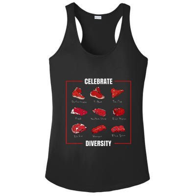 Steak Celebrate Diversity Types Of Steak Lovers Ladies PosiCharge Competitor Racerback Tank