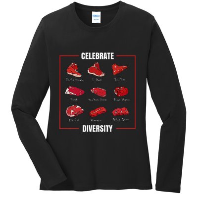 Steak Celebrate Diversity Types Of Steak Lovers Ladies Long Sleeve Shirt