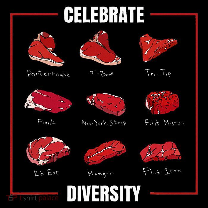 Steak Celebrate Diversity Types Of Steak Lovers Womens T-Shirt