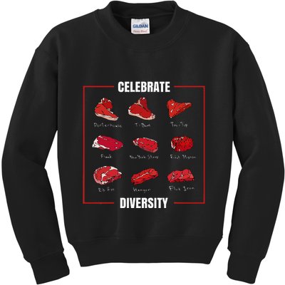 Steak Celebrate Diversity Types Of Steak Lovers Kids Sweatshirt