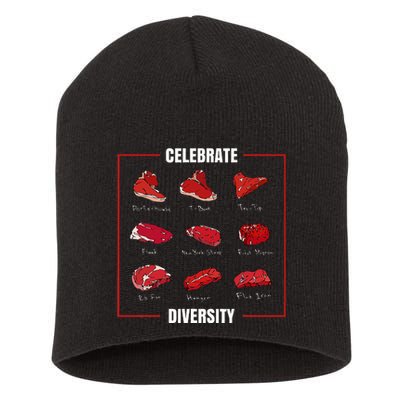 Steak Celebrate Diversity Types Of Steak Lovers Short Acrylic Beanie