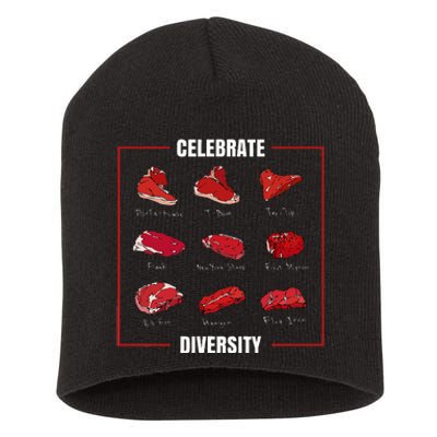 Steak Celebrate Diversity Types Of Steak Lovers Short Acrylic Beanie