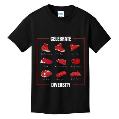 Steak Celebrate Diversity Types Of Steak Lovers Kids T-Shirt