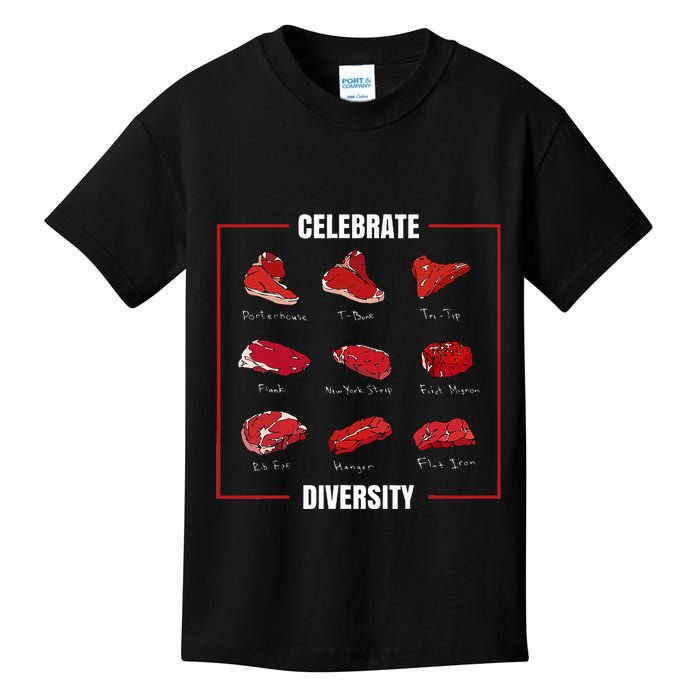 Steak Celebrate Diversity Types Of Steak Lovers Kids T-Shirt