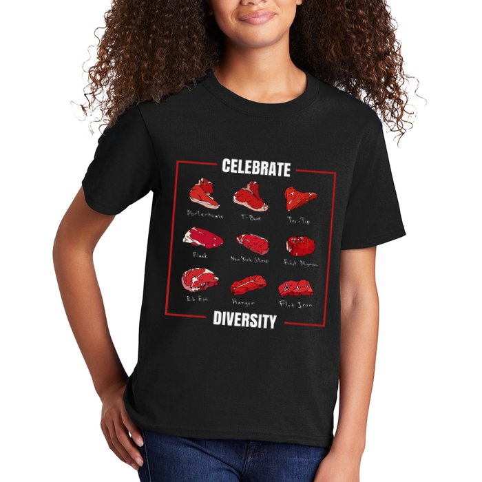 Steak Celebrate Diversity Types Of Steak Lovers Kids T-Shirt