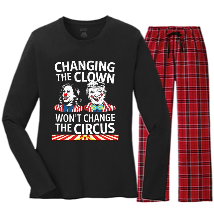 Same Circus Different Clown Political Kamala And Trump Women's Long Sleeve Flannel Pajama Set 