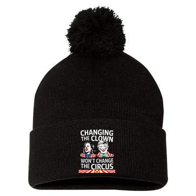 Same Circus Different Clown Political Kamala And Trump Pom Pom 12in Knit Beanie