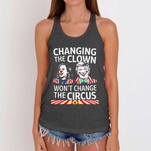 Same Circus Different Clown Political Kamala And Trump Women's Knotted Racerback Tank