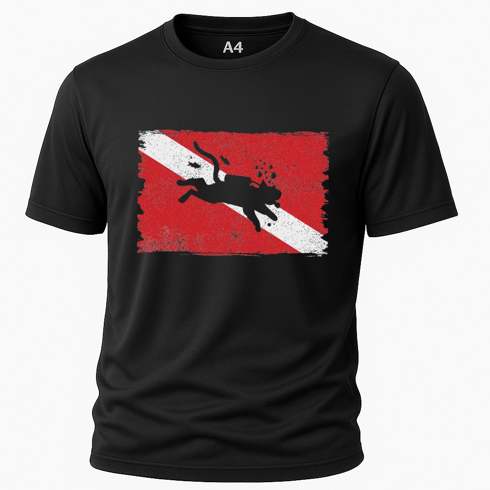 Scuba Cat Diving Flag Vintage Cats Diver Dive Funny Minimal Performance Shirt