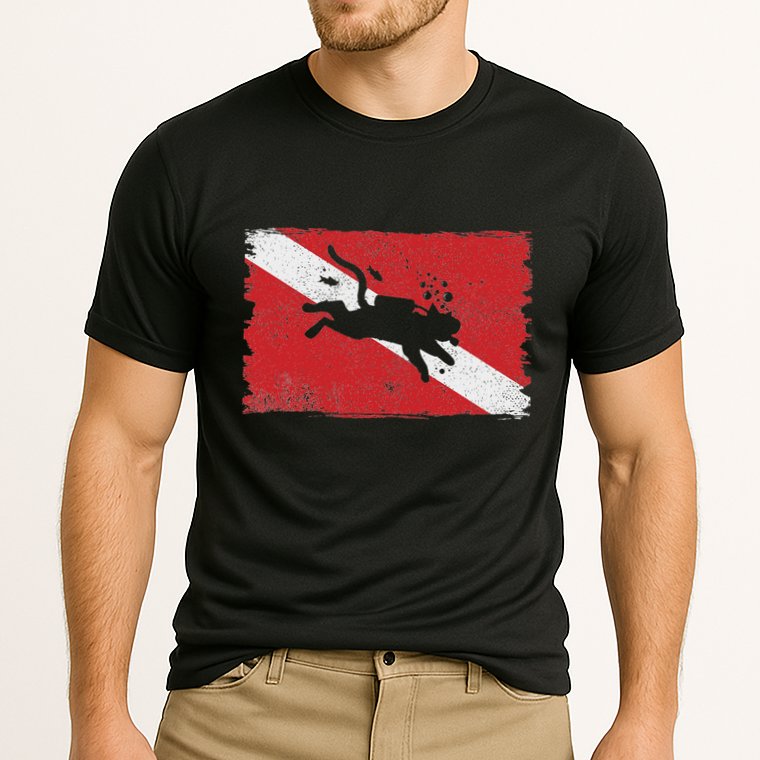 Scuba Cat Diving Flag Vintage Cats Diver Dive Funny Minimal Performance Shirt