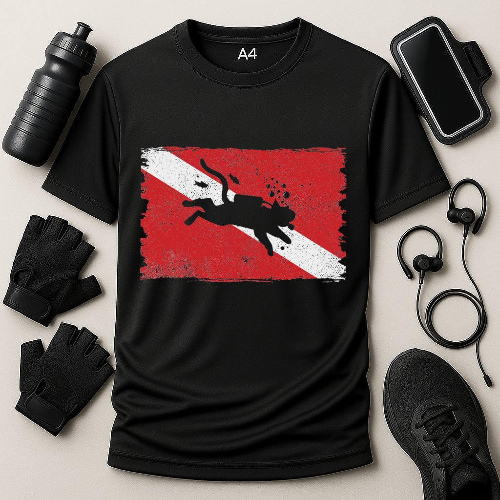 Scuba Cat Diving Flag Vintage Cats Diver Dive Funny Minimal Performance Shirt