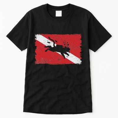 Scuba Cat Diving Flag Vintage Cats Diver Dive Funny Minimal Tall T-Shirt