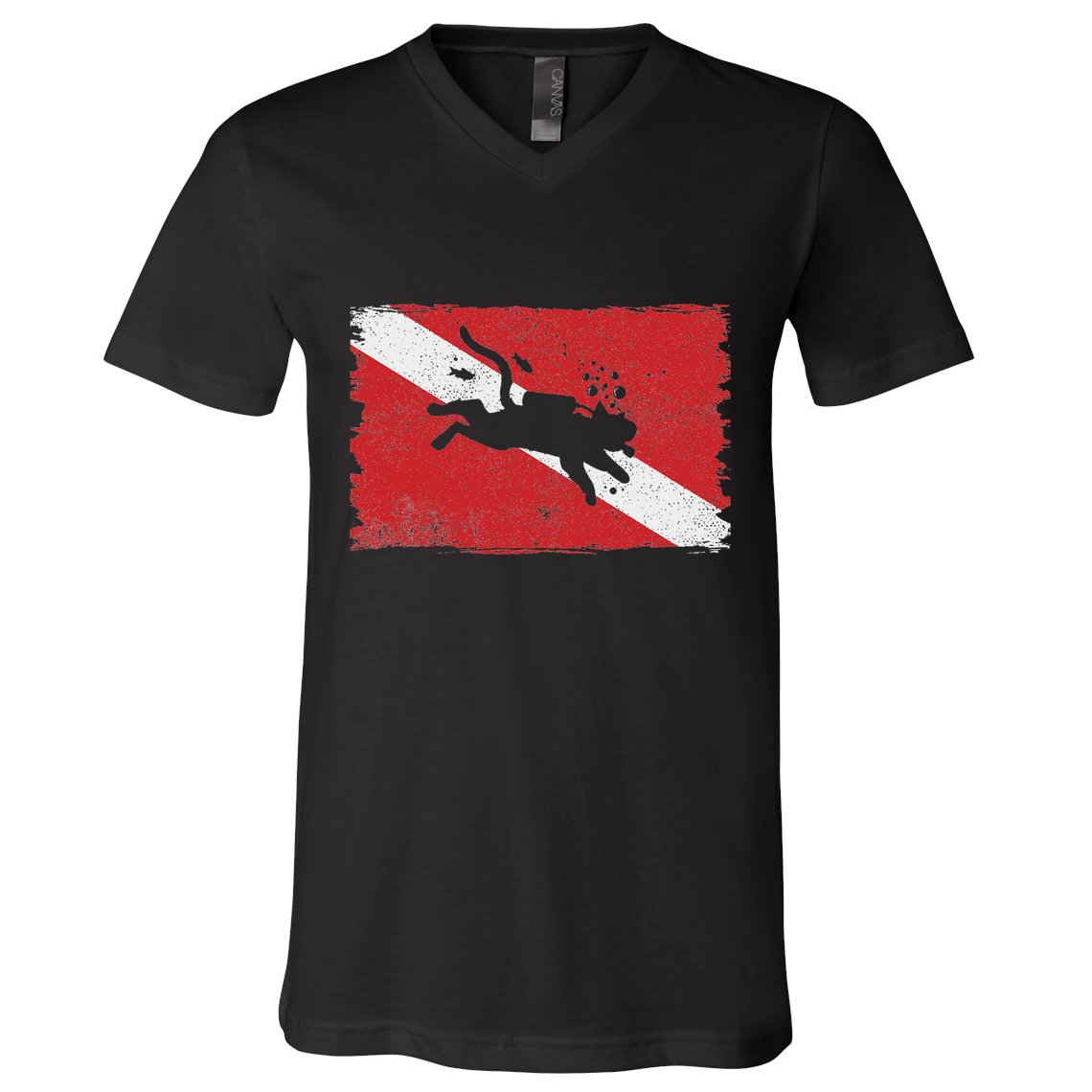 Scuba Cat Diving Flag Vintage Cats Diver Dive Funny Minimal V-Neck T-Shirt