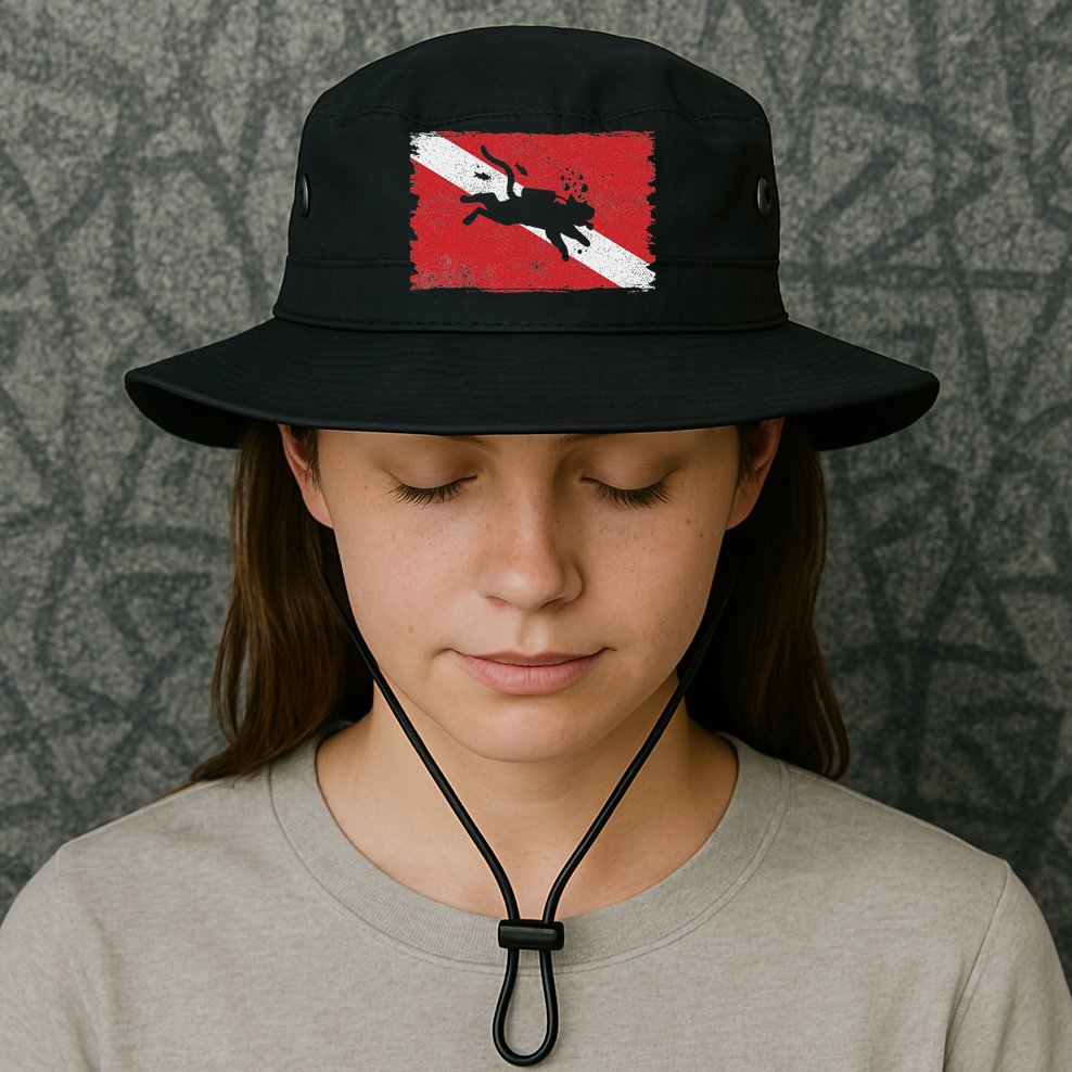 Scuba Cat Diving Flag Vintage Cats Diver Dive Funny Minimal Bucket Hat