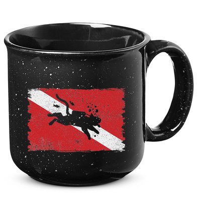 Scuba Cat Diving Flag Vintage Cats Diver Dive Funny Minimal 15oz Campfire Ceramic Mug