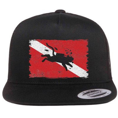 Scuba Cat Diving Flag Vintage Cats Diver Dive Funny Minimal Flatbill Hat