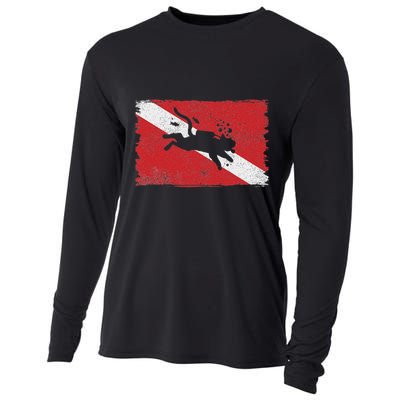 Scuba Cat Diving Flag Vintage Cats Diver Dive Funny Minimal Cooling Performance Long Sleeve Crew