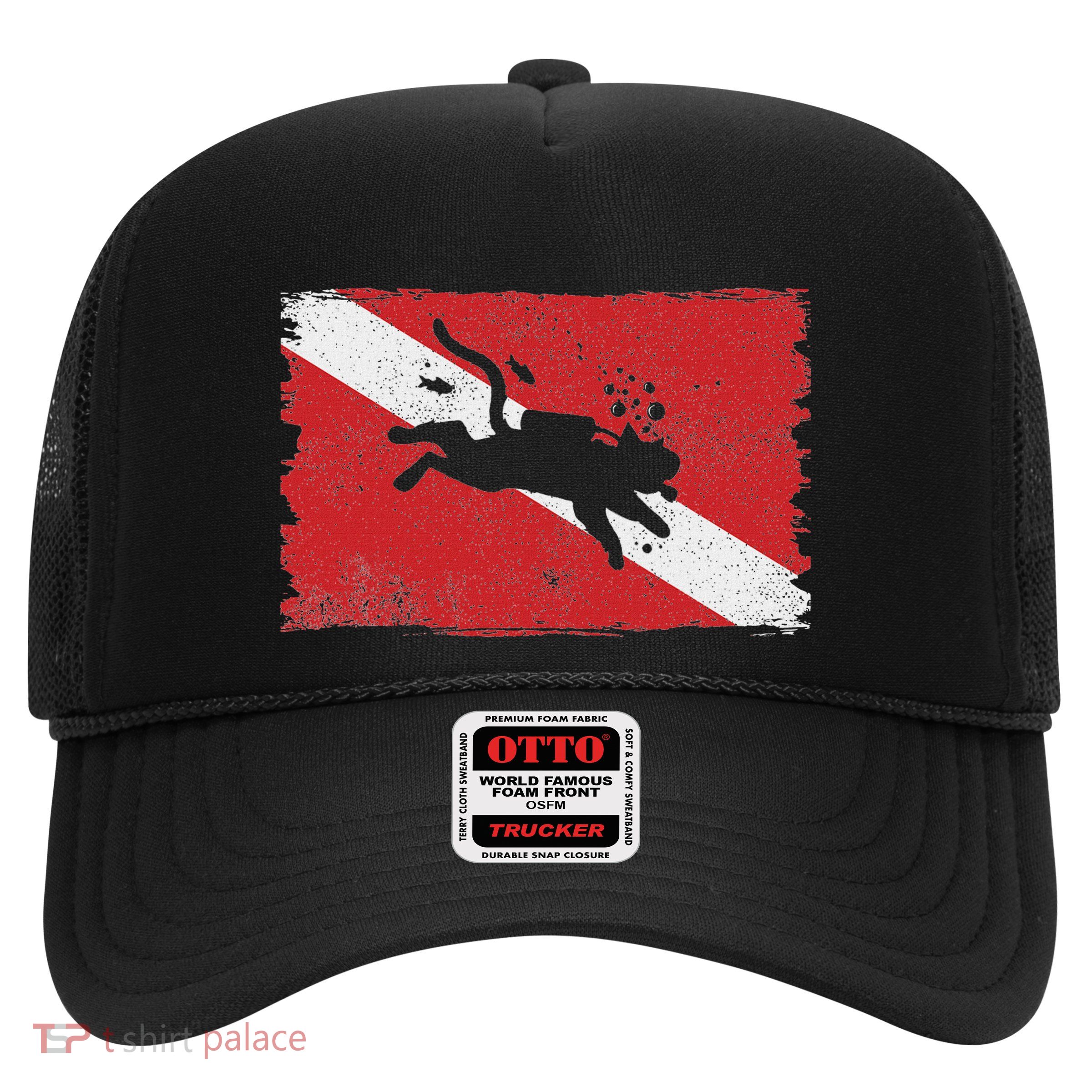 Scuba Cat Diving Flag Vintage Cats Diver Dive Funny Minimal Trucker Hat
