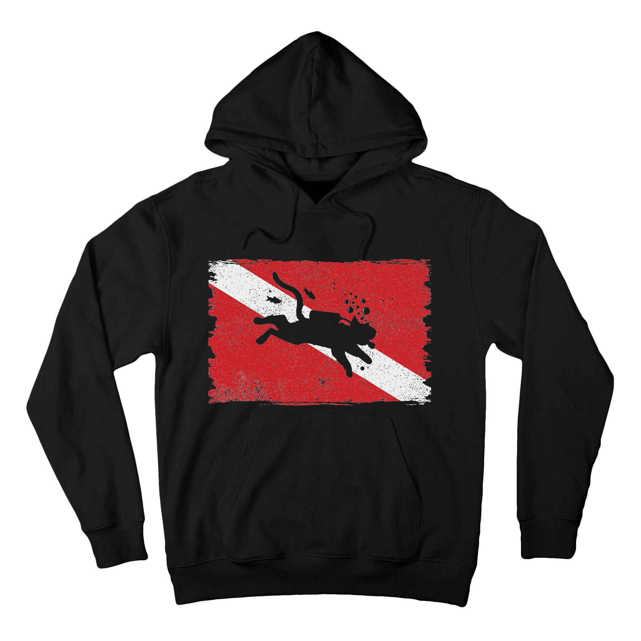 Scuba Cat Diving Flag Vintage Cats Diver Dive Funny Minimal Tall Hoodie