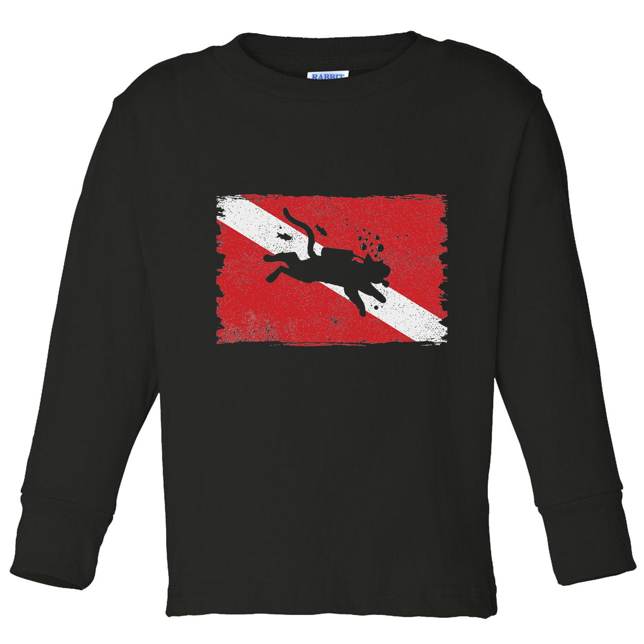 Scuba Cat Diving Flag Vintage Cats Diver Dive Funny Minimal Toddler Long Sleeve Shirt