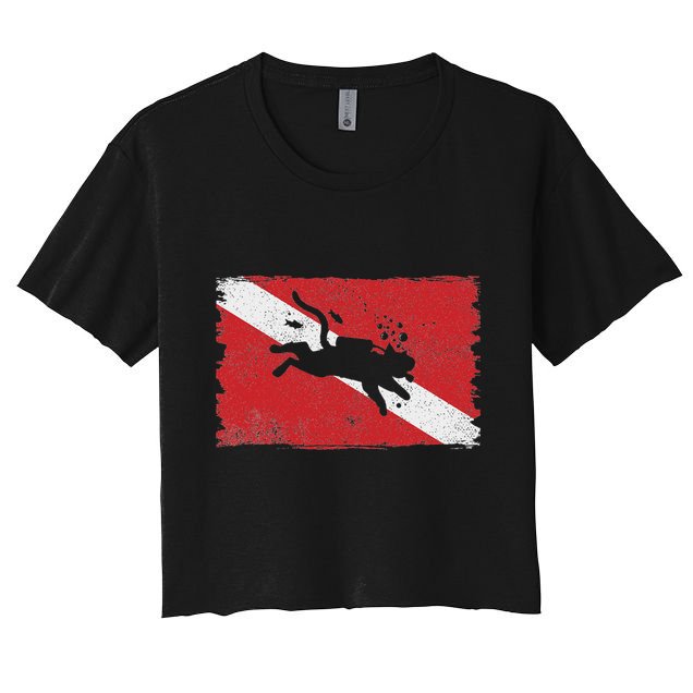Scuba Cat Diving Flag Vintage Cats Diver Dive Funny Minimal Crop Top