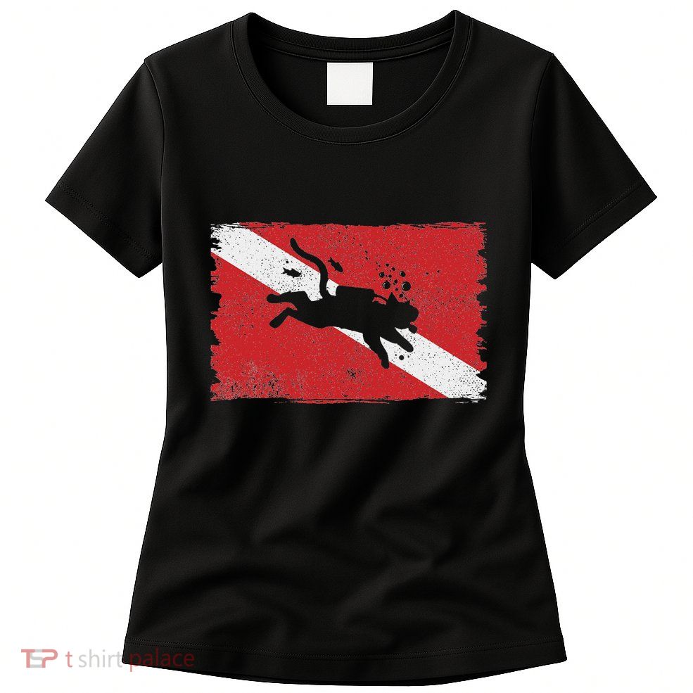 Scuba Cat Diving Flag Vintage Cats Diver Dive Funny Minimal Womens T-Shirt