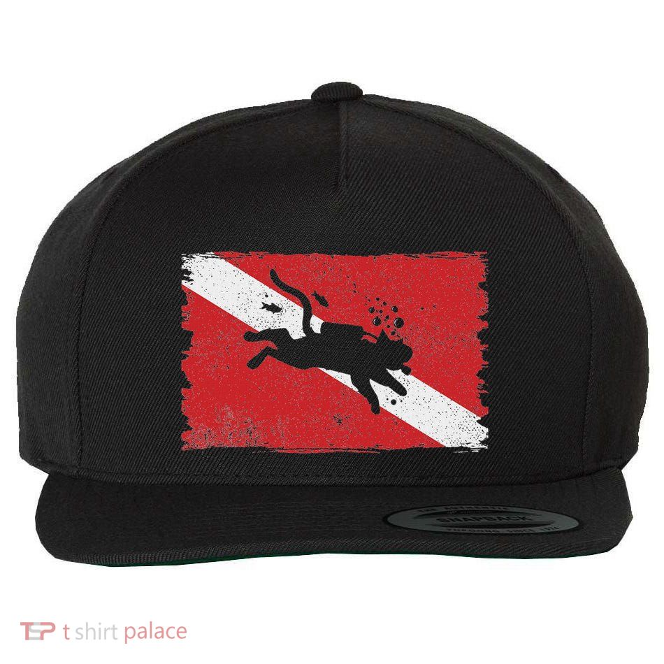 Scuba Cat Diving Flag Vintage Cats Diver Dive Funny Minimal Wool Snapback Cap