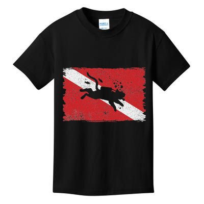 Scuba Cat Diving Flag Vintage Cats Diver Dive Funny Minimal Kids T-Shirt