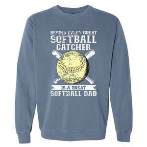 Softball Catcher Dad Pitcher Fastpitch Coach Fathers Day Garment-Dyed Sweatshirt