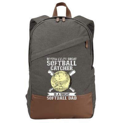 Softball Catcher Dad Pitcher Fastpitch Coach Fathers Day Cotton Canvas Backpack