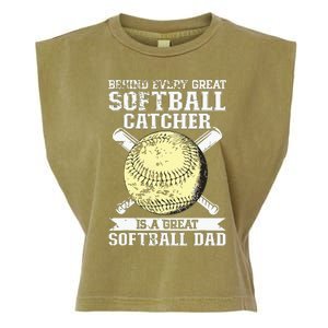 Softball Catcher Dad Pitcher Fastpitch Coach Fathers Day Garment-Dyed Women's Muscle Tee