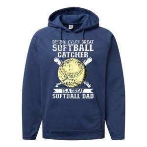 Softball Catcher Dad Pitcher Fastpitch Coach Fathers Day Performance Fleece Hoodie