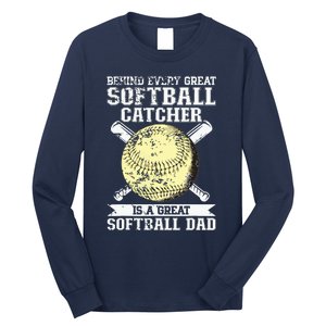 Softball Catcher Dad Pitcher Fastpitch Coach Fathers Day Long Sleeve Shirt