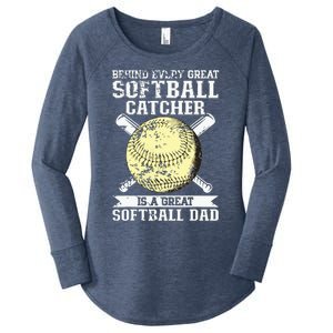 Softball Catcher Dad Pitcher Fastpitch Coach Fathers Day Women's Perfect Tri Tunic Long Sleeve Shirt