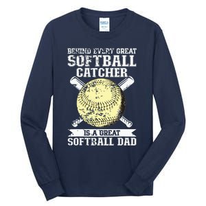 Softball Catcher Dad Pitcher Fastpitch Coach Fathers Day Tall Long Sleeve T-Shirt